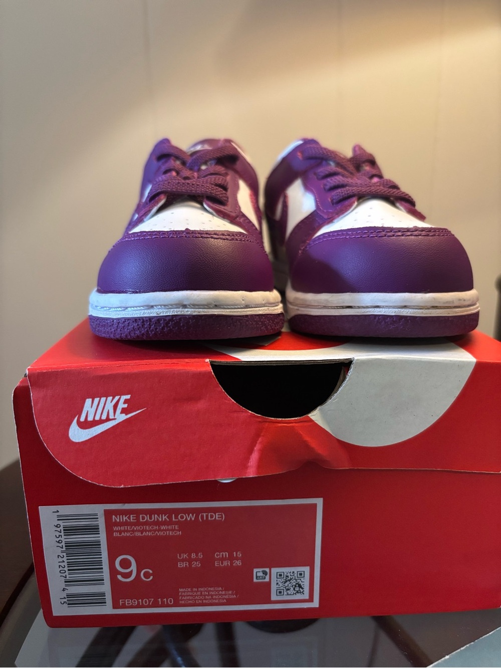 Nike Kids Dunk Low Sneakers - WHITE/VIOTECH-WHITE - Toddler Size 9c